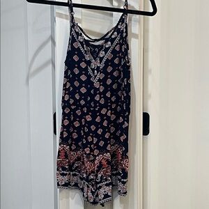 Navy and Red Patterned Sleeveless Romper